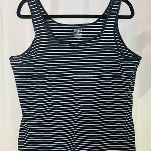 Duluth Trading Co Navy and White Striped Scoop No Yank Tank
